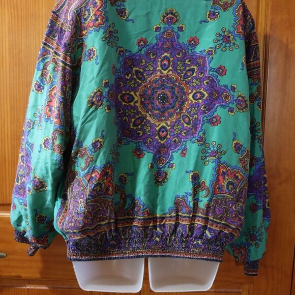 Great Cavalier Vintage Retro Green Mandala Silk Pant Suit Small - Picture 8 of 16